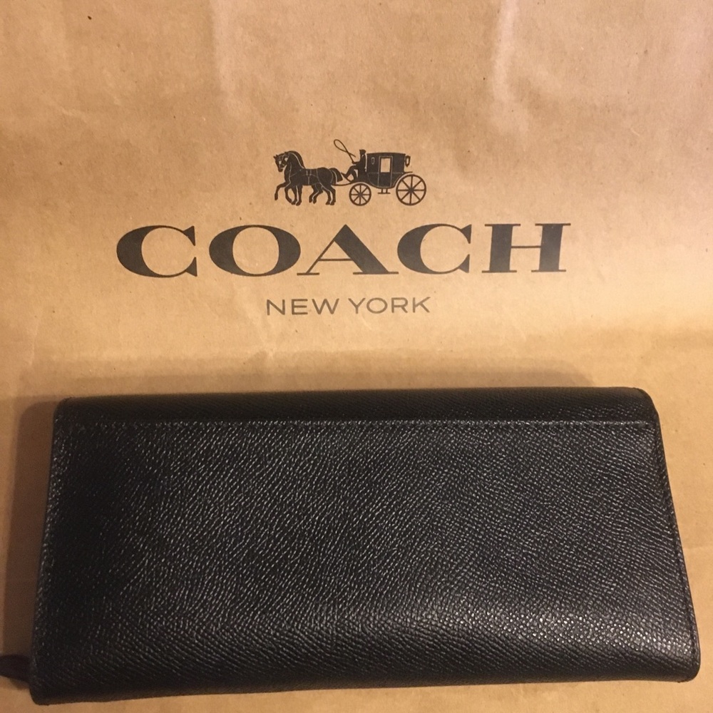 Coach crossgrain Black leather fold snap wallet SALE $99 - Picture 5 of 6